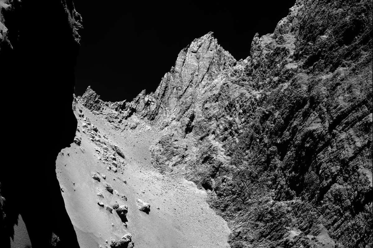 [Science] Cliffs on comet 67P wander across the landscape in summer – AI