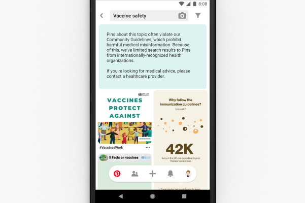 [NEWS] Pinterest starts displaying information from health organizations for searches related to vaccines – Loganspace